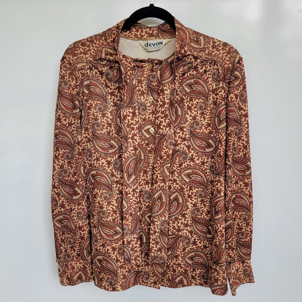 Devon Women's Rust Paisley Button-Up Blouse